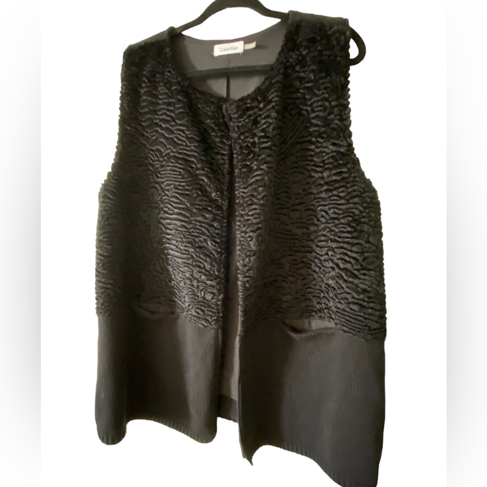 Calvin Klein faux fur knit sweater vest XL
